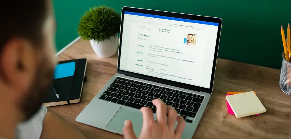 Laptop on a desk in an office